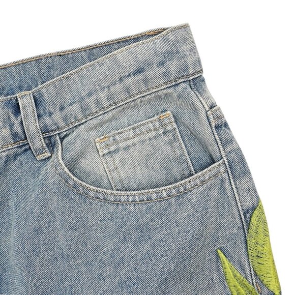 VeryRare Sakura Demi Jeans Size M Blue Pants Denim Embroidered Cherry Blossom - Picture 10 of 16